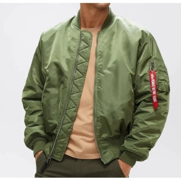 Alpha Industries Ma-1 Bomber Jacket Olive Green Reversible Lined Unisex XS Nylon - Picture 1 of 16